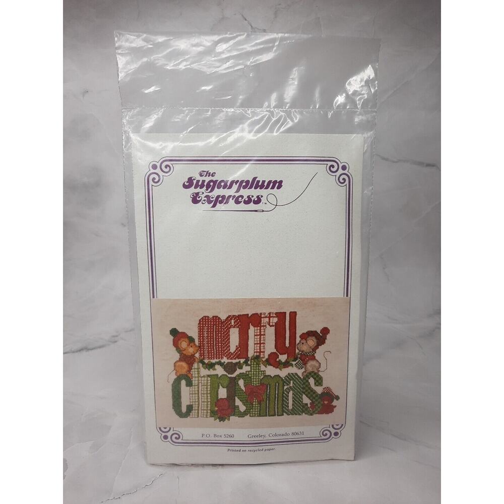 Vintage The Sugarplum Express Waste Canvas Cross Stitch Kit Merry Christmas Mice